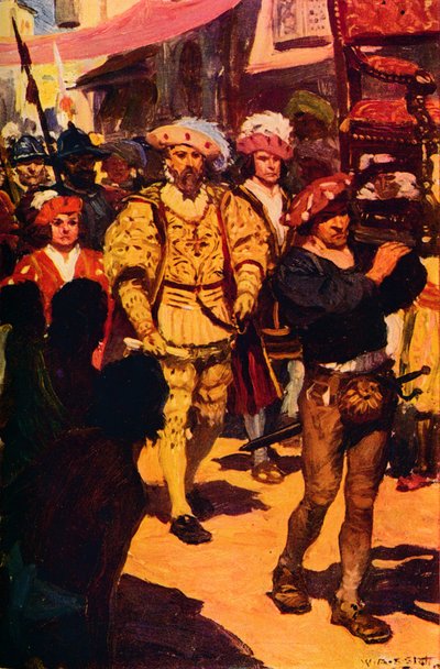 Vasco Da Gama visitando al rey de Calicut, 1498 c1912 de Unbekannt