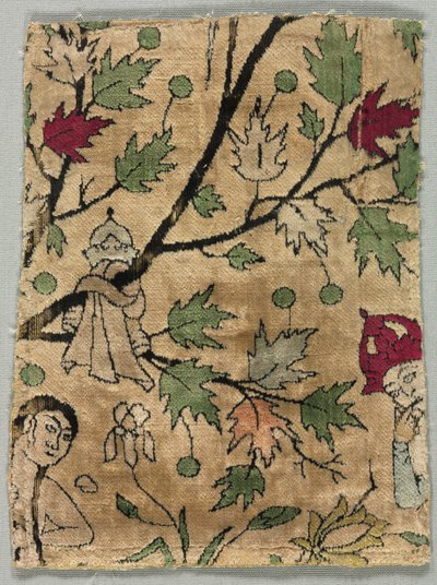 Fragmento de terciopelo, Khusrau ve a Shirin bañándose, 1550-99 de Unbekannt