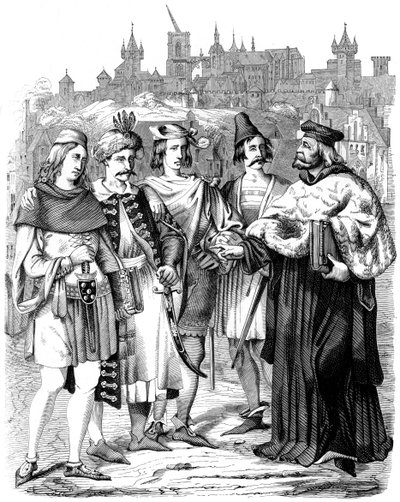 Vicerrector y estudiantes de diferentes nacionalidades en la Universidad de Praga, 1849 de Unbekannt