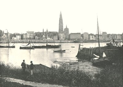 Vista a través del río hacia la catedral, Amberes, Bélgica, 1895 de Unbekannt