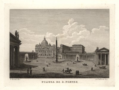 Vista de la Plaza de San Pedro, Piazza di S. Pietro, con la Basílica de San Pedro y el antiguo obelisco egipcio de Unbekannt