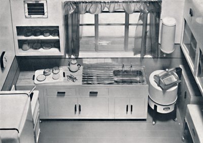 Vista de una cocina, diseñada por H.M.V. Household Appliances, 1938 de Unbekannt