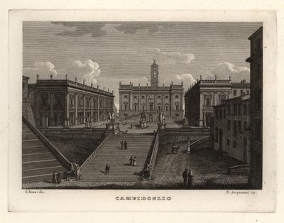 Vista de la Colina Capitolina, Campidoglio, Roma, con el Palazzo Senatorio de Unbekannt