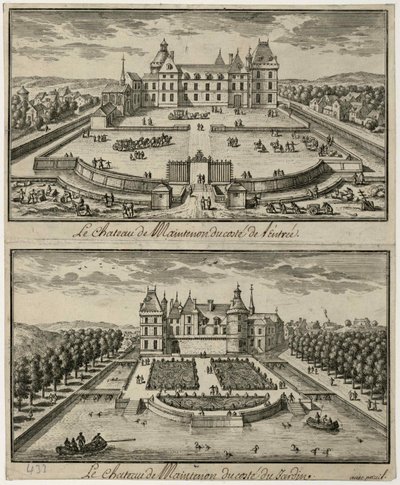 Vista del Château de Maintenon desde la entrada y desde el jardín, siglo XVII de Unbekannt