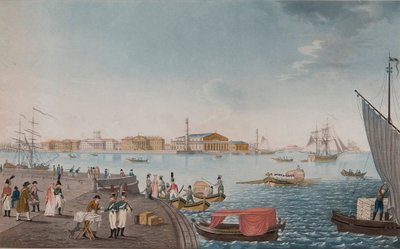 Vista del Río Neva y la Bolsa en San Petersburgo, principios de 1800s de Unbekannt