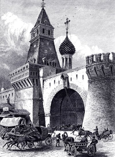 Vista de la Torre Nikolskaya y la Armería en Moscú, ca 1860 de Unbekannt