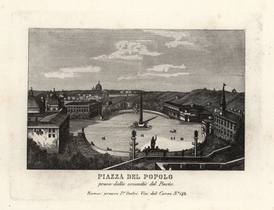 Vista de la Piazza del Popolo con un obelisco egipcio de Ramsés II desde Heliopolis, desde la cima del Monte Pincio, Roma de Unbekannt