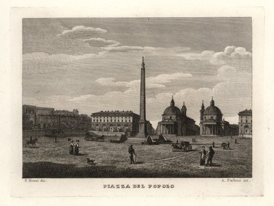 Vista de la Piazza del Popolo, Roma, con antiguo obelisco de Heliópolis, Egipto de Unbekannt