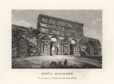 Vista de la puerta Porta Maggiore con acueductos, Puerta Mayor o Porta Prenestina, en la Muralla Aureliana, Roma de Unbekannt