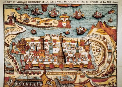 Vista de la ciudad de Calais en 1538. Xilografía de Unbekannt