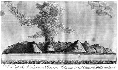 Vista del volcán en la Isla Barren, Islas Andamán, 1799 de Unbekannt