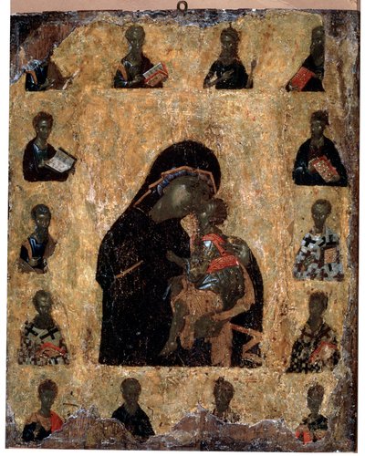 Virgen de la Ternura con los Santos La Virgen Eleusa, icono bizantino, siglo XIV de Unbekannt