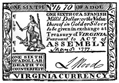 Dinero de papel de Virginia, 1777 de Unbekannt