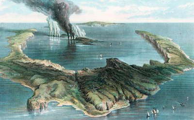 Volcán en la isla de Thera Santorini en erupción, 1866 de Unbekannt