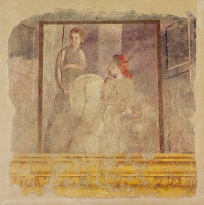 Fragmento de pintura mural de la pared norte de la Habitación H de la Villa de P. Fannius..., ca. 50-40 a.C. de Unbekannt
