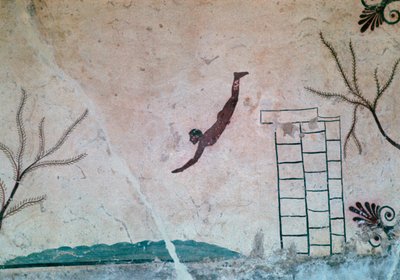 Pintura mural de una tumba griega en Paestum de un nadador, siglo VIII de Unbekannt