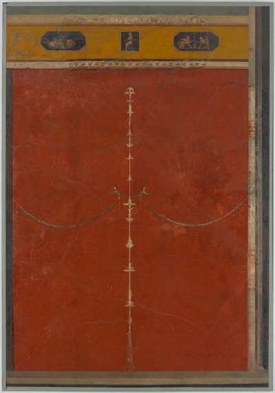 Pintura mural sobre fondo rojo: candelabro con friso, de la villa imperial de Unbekannt