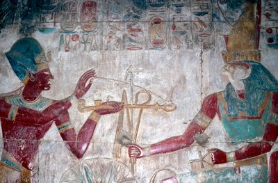 Detalle de pintura mural de Sethos I ante Horus, Templo de Sethos I, Abidos, Egipto, c1280 a.C. de Unbekannt