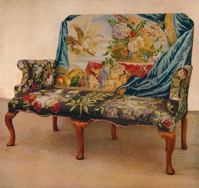 Sofá de nogal con tapicería de Soho, c. 1730, 1929 de Unbekannt