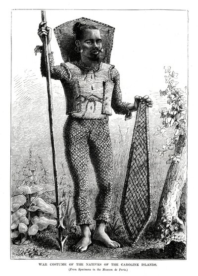 Traje de guerra de los nativos de las Islas Carolinas, océano Pacífico central, 1877 de Unbekannt