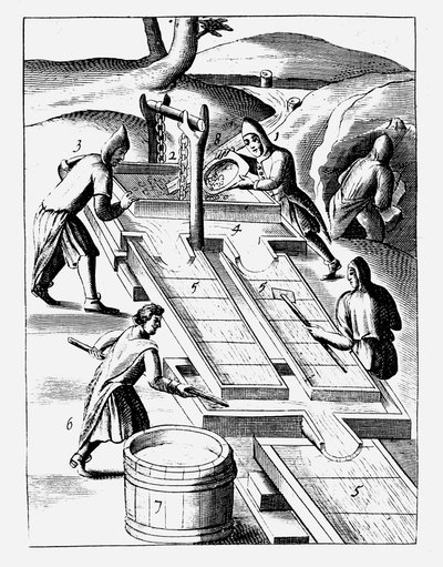 Lavando mineral para extraer oro, 1683 de Unbekannt