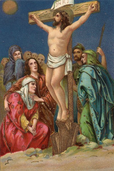 Vía Crucis: crucifixión, duodécima estación, Jesús muere en la cruz. Cromolitografía. Colección privada de Unbekannt