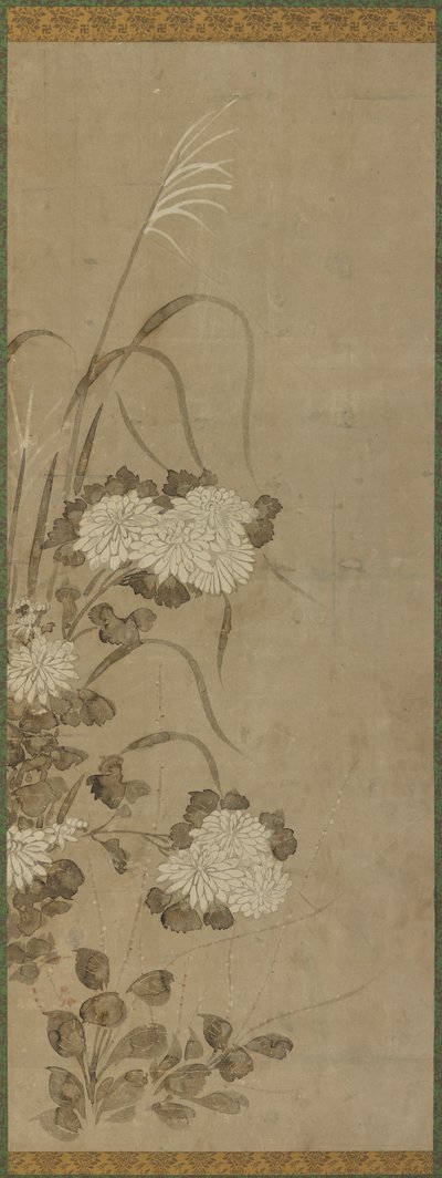 Crisantemos blancos y hierbas, período Edo, 1615-1868 de Unbekannt