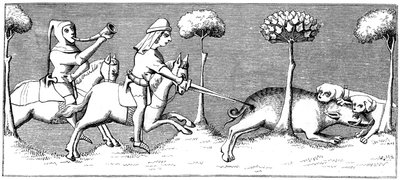 Caza de jabalíes con perros, siglo XIV, 1849 de Unbekannt