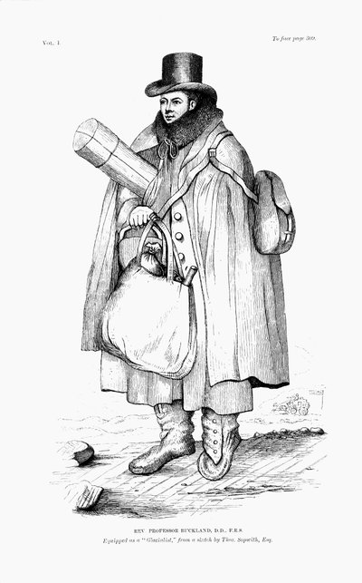 William Buckland, geólogo, paleontólogo y clérigo, equipado para explorar un glaciar, 1875 de Unbekannt