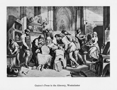 La prensa de William Caxton en el Almonry, Westminster, siglo XV de Unbekannt