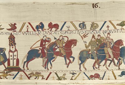 Guillermo lidera su ejército contra el Duque Conan de Bretaña, Tapiz de Bayeux de Unbekannt