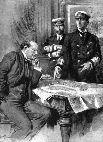 Winston Churchill, Charles Madden y Sir John Jellicoe, Primera Guerra Mundial, 1914 de Unbekannt