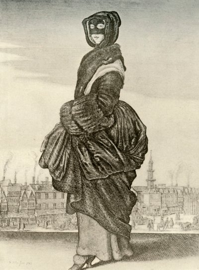 Invierno - Vestido de invierno al aire libre de una mujer inglesa, reinado de Carlos I, c1620-1640, 1937 de Unbekannt