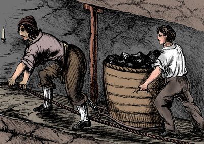 Mujer y niño trabajando en una mina de carbón, Bolton, Lancashire, 1848 de Unbekannt