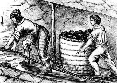 Mujer y un niño trabajando en una mina de carbón, Bolton, Lancashire, 1848 de Unbekannt