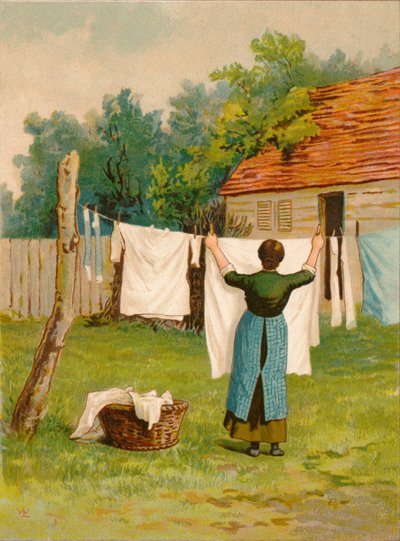 Mujer colgando la ropa, finales del siglo XIX-principios del siglo XX de Unbekannt