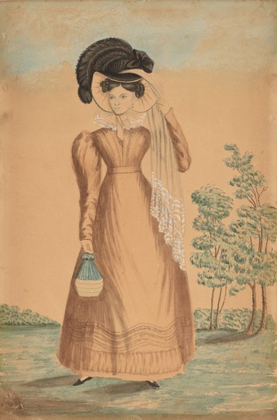 Mujer con sombrero emplumado, c. 1825 de Unbekannt