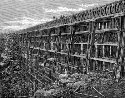 Puente de caballete de madera en el ferrocarril Union Pacific, Dale Creek, Wyoming, EE. UU., 1869 de Unbekannt