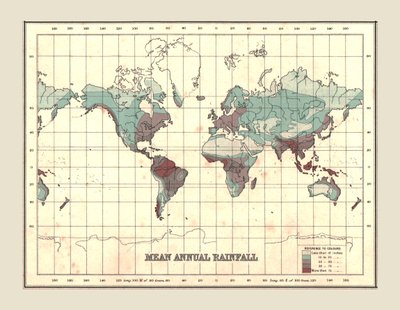 Mapa Mundial mostrando la Precipitación Media Anual, 1902 de Unbekannt