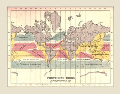 Mapa mundial que muestra los vientos predominantes, 1902 de Unbekannt