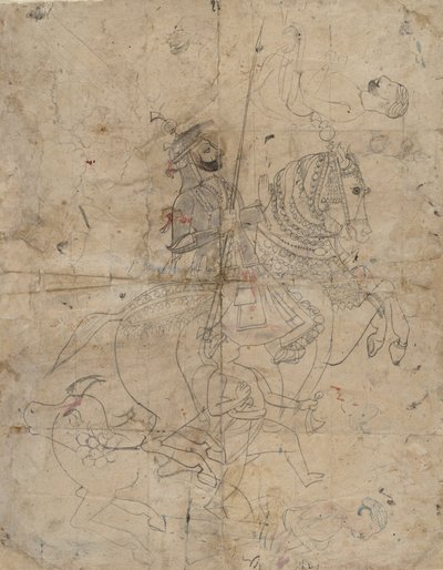 Adoración de Brijnathji y Svamini recto, Retrato ecuestre verso, ca. 1800 de Unbekannt