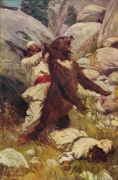 Luchando con un oso, c1912 de Unbekannt