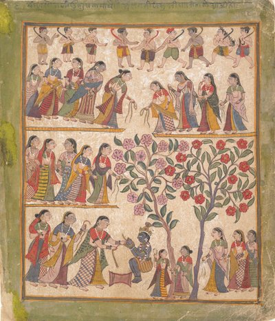 Yashoda ata las manos de Krishna: Página de un manuscrito disperso del Bhagavata Purana de Unbekannt