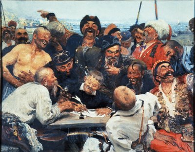 Cosacos de Zaporozhye escribiendo una carta al Sultán Turco, pintura de Ilya Repin de Unbekannt