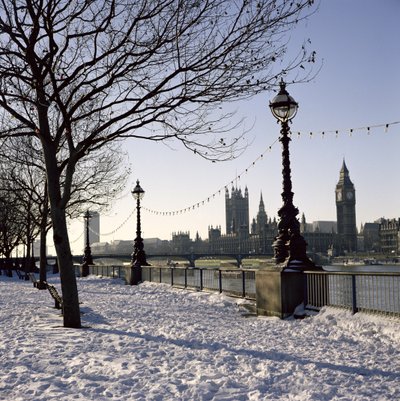 Big Ben, Abadía de Westminster y Casas del Parlamento en la nieve de Unbekannt Unbekannt