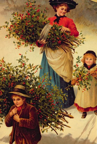 Llevando a casa el acebo de Navidad, victoriano (ilustración de libro) de Unbekannt Unbekannt
