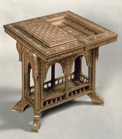 Mesa de juegos, con intrincada incrustación de marfil y ébano, indo-portuguesa, c.1830 de Unbekannt Unbekannt
