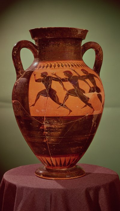 Ánfora griega de figuras negras que representa corredores en una carrera, 600-550 a.C. de Unbekannt Unbekannt