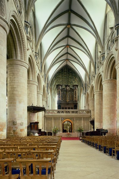 Interior de la nave, Catedral de Gloucester, Gloucestershire, principios del siglo XII de Unbekannt Unbekannt