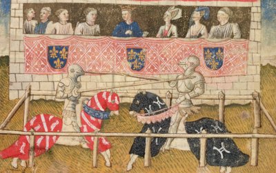 John Chalon de Inglaterra y Lois de Beul de Francia en justa, del Manuscrito de la Armería Real, 1448 de Unbekannt Unbekannt